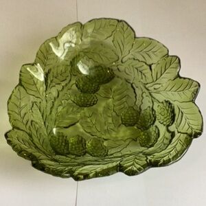 Indiana Glass Green Embossed Loganberry Triangle Candy Dish